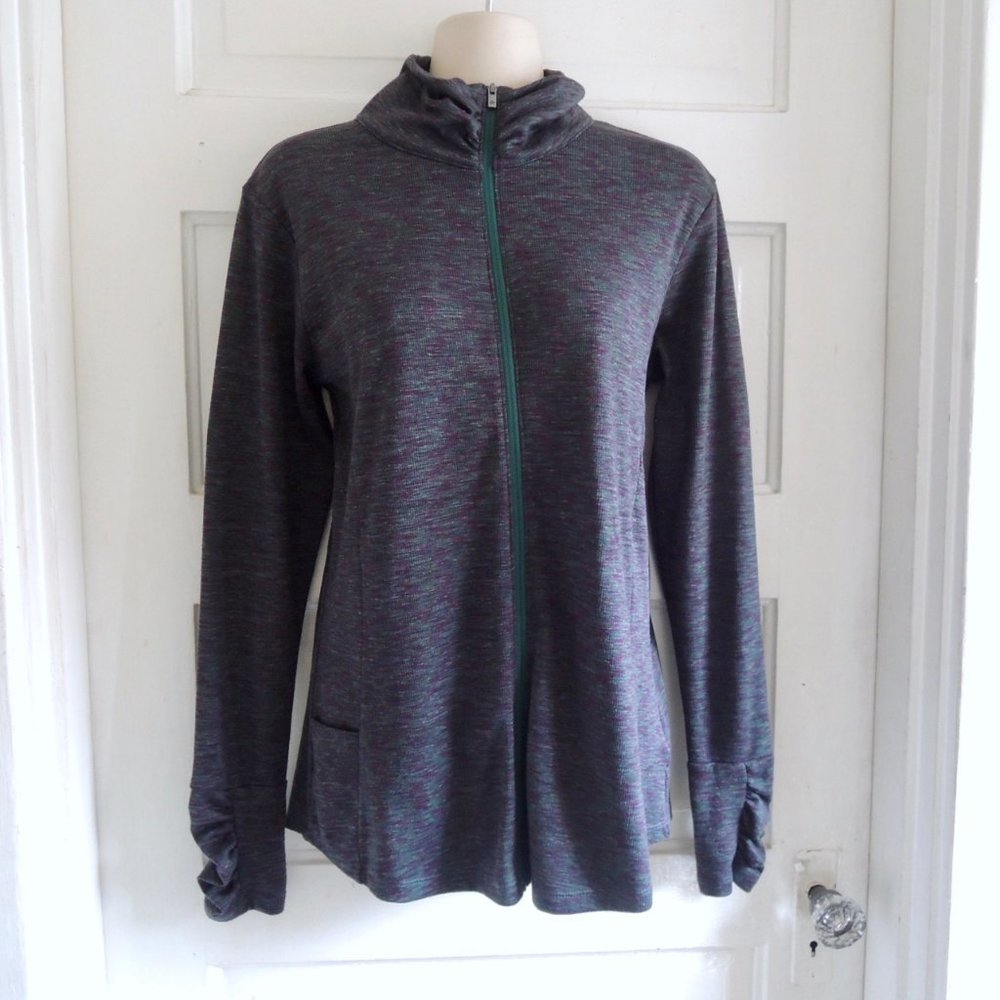 Columbia Green & Purple Space Dye Ruched Athletic Outdoor Top L